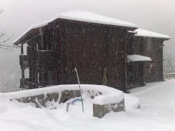 The hotel covered by snow